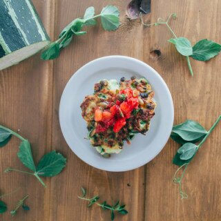 Zucchini Fritters with Strawberry-Pepita Salsa